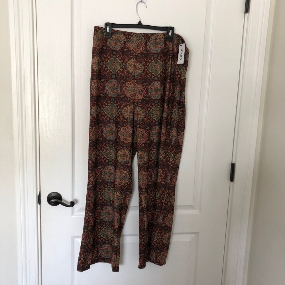 Cider Womens Floral Boho Patterned Pants Wide Leg Pull-On Size 2XL Brown NWT